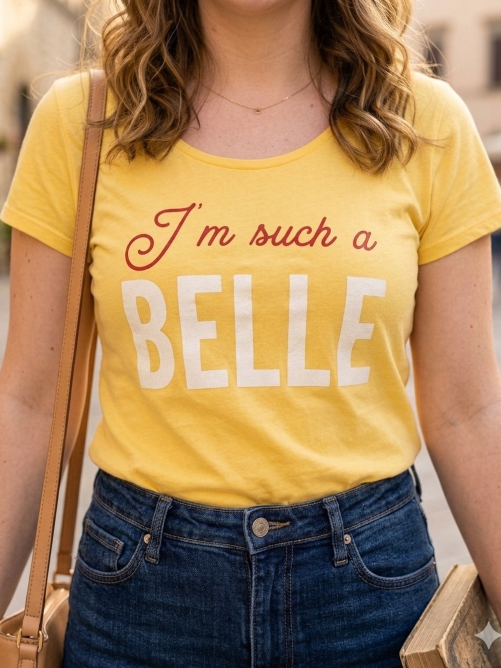Disney Women’s I’m Such A Belle Tee Shirt Short Sleeve Soft Yellow Books XS‎